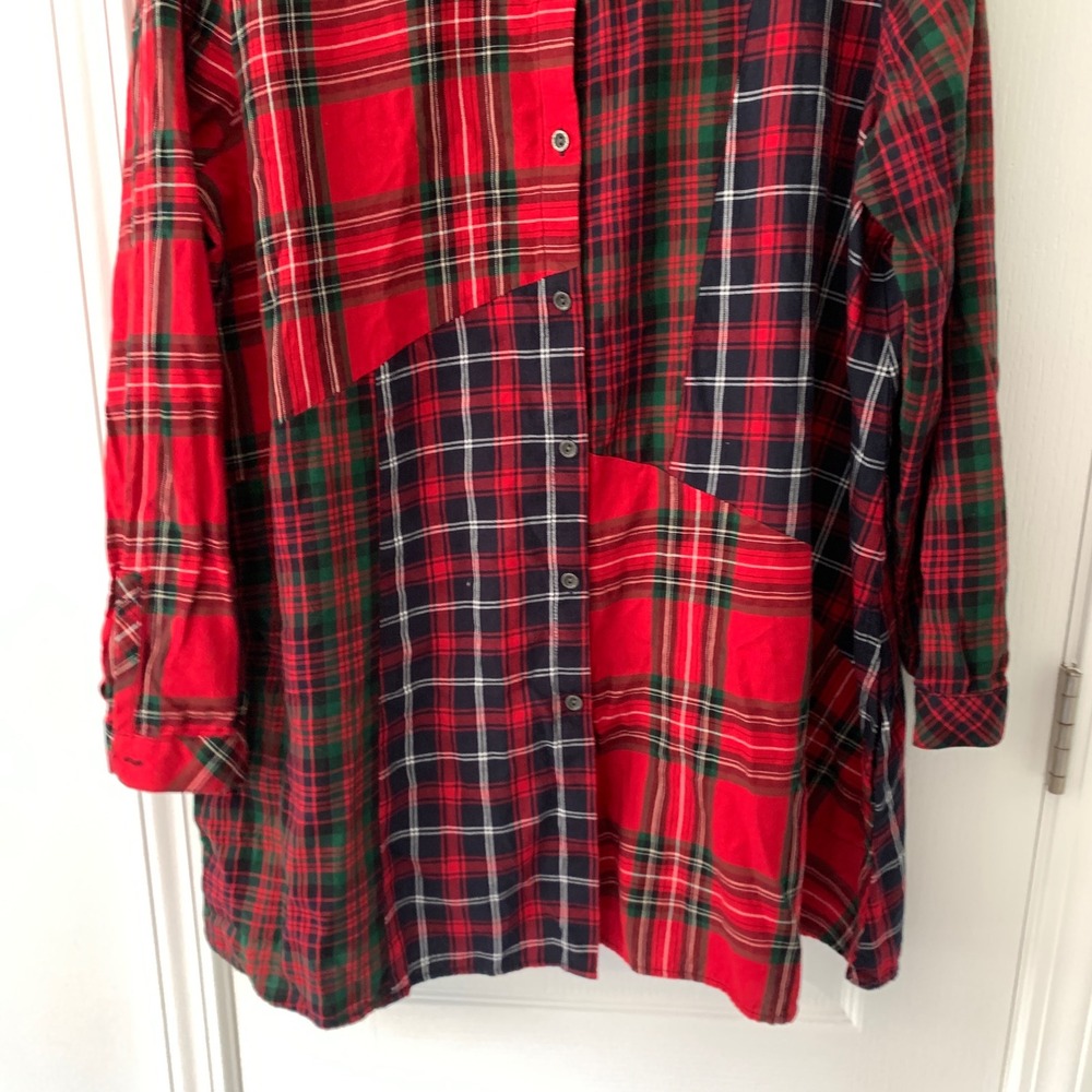 J. Jill Patchwork Plaid Button Down Tunic Shirt R… - image 4